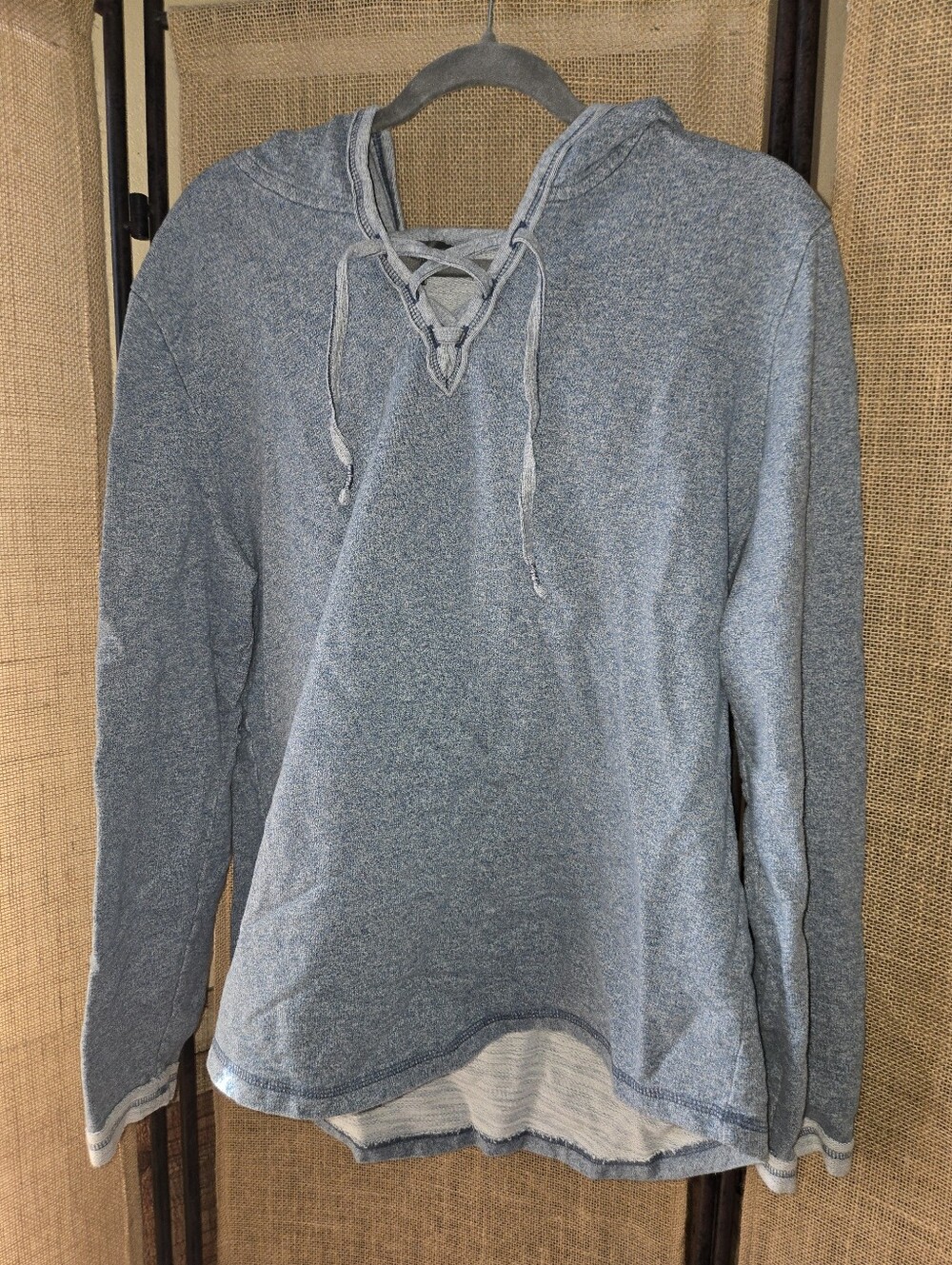 Women's Natural Reflections Lace-Up Hooded Top Blue XL Cotton